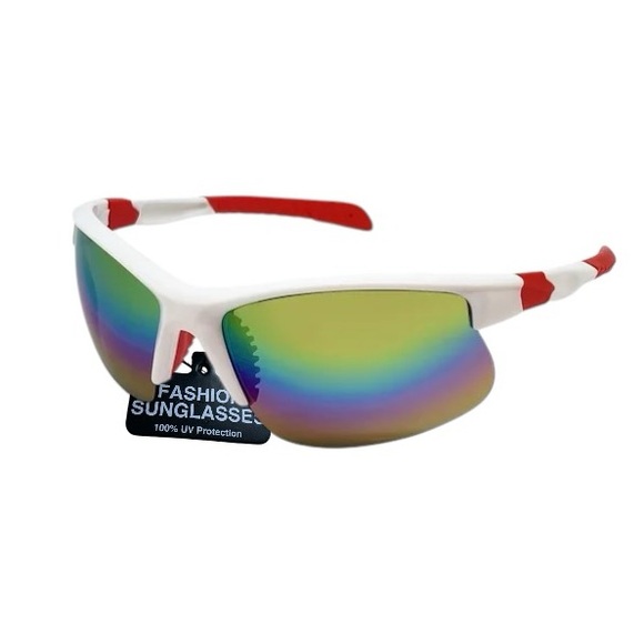 Sports Wrap Semi Rim Rainbow Fashion Sunglasses - Picture 5 of 12